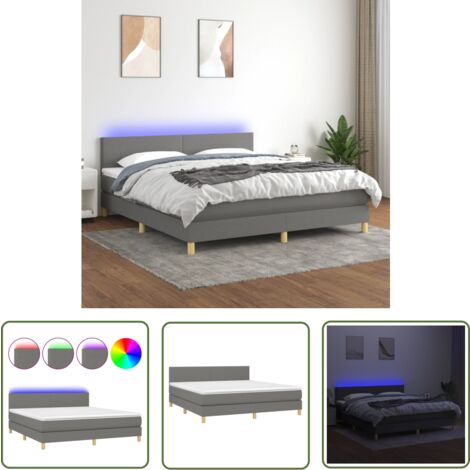 The Living Store Boxspringbett mit Matratze & LED Dunkelgrau 180x200 cm Stoff - Boxspringbett - Doppelbett - Bettenrahmen - Lattenrost - Matratze