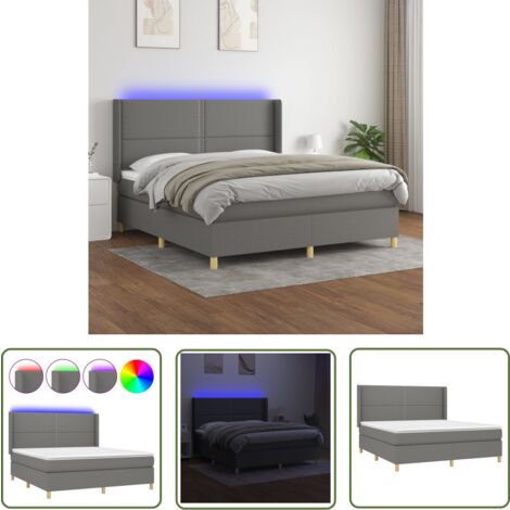 The Living Store Boxspringbett mit Matratze & LED Dunkelgrau 180x200 cm Stoff - Boxspringbett - Doppelbett - Bettenrahmen - Lattenrost - Schlafsystem