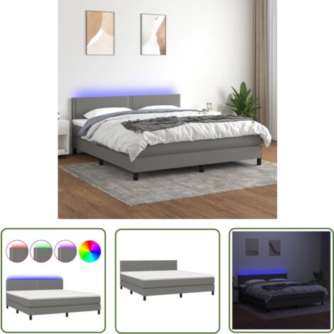 The Living Store Boxspringbett mit Matratze & LED Dunkelgrau 180x200 cm Stoff - Boxspringbett - Doppelbett - Schlafsofa - Bettsystem - Lattenrost