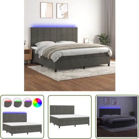 The Living Store Boxspringbett mit Matratze & LED Dunkelgrau 200x200 cm Samt - Boxspringbett - Doppelbett - Samtbett - Luxusbett - Bettrahmen