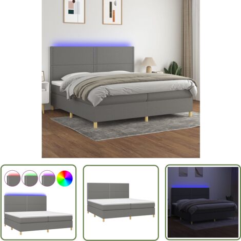 The Living Store Boxspringbett mit Matratze & LED Dunkelgrau 200x200 cm Stoff - Boxspringbett - Doppelbett - Bettenrahmen - Lattenrost - Massivholzmöbel