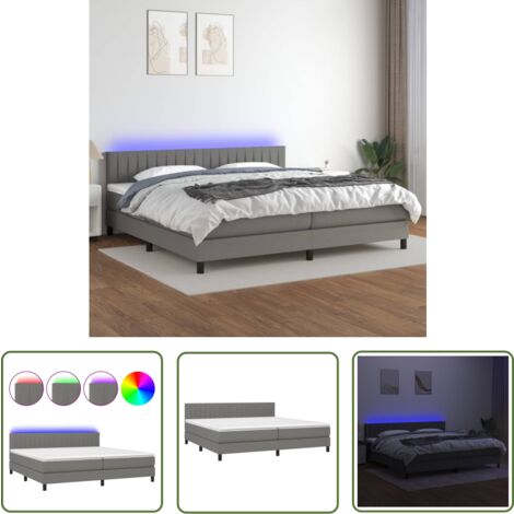 The Living Store Boxspringbett mit Matratze & LED Dunkelgrau 200x200 cm Stoff - Boxspringbett - Doppelbett - Bettenrahmen - Lattenrost - Massivholzmöbel