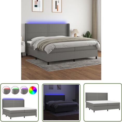 The Living Store Boxspringbett mit Matratze & LED Dunkelgrau 200x200 cm Stoff - Boxspringbett - Doppelbett - Bettenrahmen - Lattenrost - Matratze