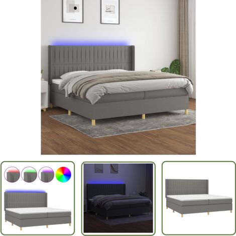 The Living Store Boxspringbett mit Matratze & LED Dunkelgrau 200x200 cm Stoff - Boxspringbett - Doppelbett - Bettenrahmen - Lattenrost - Matratze
