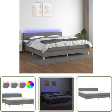 The Living Store Boxspringbett mit Matratze & LED Dunkelgrau 200x200 cm Stoff - Boxspringbett - Doppelbett - Schlafsystem - Lattenrost - Bettrahmen