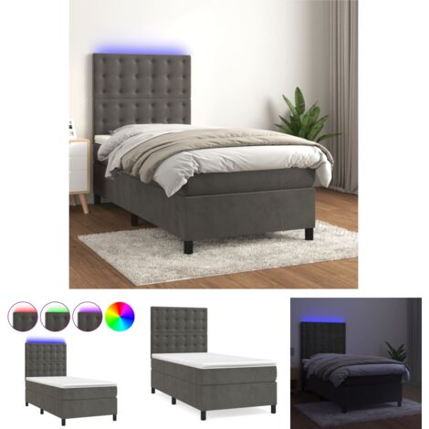 The Living Store - Boxspringbett mit Matratze & LED Dunkelgrau 80x200 cm Samt