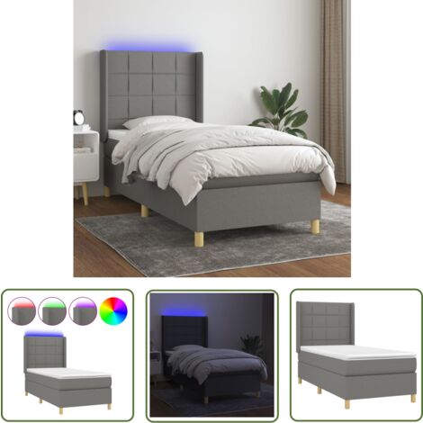 The Living Store Boxspringbett mit Matratze & LED Dunkelgrau 80x200 cm Stoff - Boxspringbett - Doppelbett - Bettenrahmen - Schlafsofa - Lattenrost