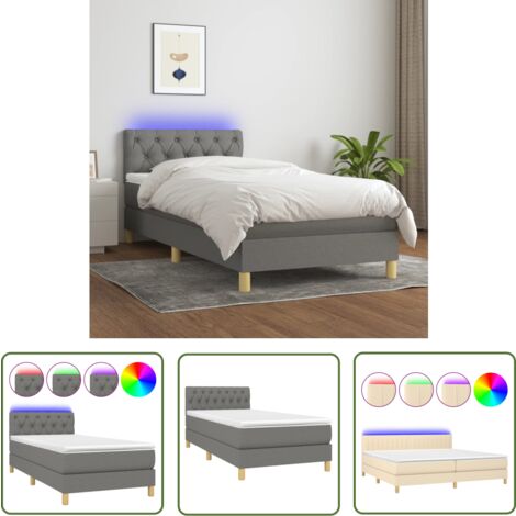The Living Store Boxspringbett mit Matratze & LED Dunkelgrau 80x200 cm Stoff - Boxspringbett - Doppelbett - Schlafsofa - Bettenrahmen - Lattenrost