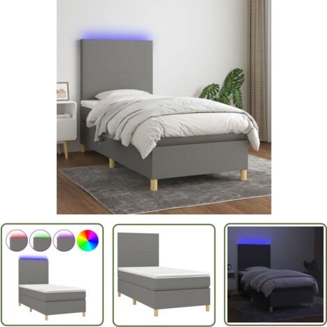 The Living Store Boxspringbett mit Matratze & LED Dunkelgrau 90x190 cm Stoff - Boxspringbett - Doppelbett - Bettenrahmen - Lattenrost - Matratze
