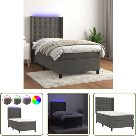 The Living Store Boxspringbett mit Matratze & LED Dunkelgrau 90x200 cm Samt - Boxspringbett - Doppelbett - Samtbett - Luxusbett - Bettenrahmen