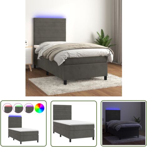 The Living Store Boxspringbett mit Matratze & LED Dunkelgrau 90x200 cm Samt - Boxspringbett - Doppelbett - Samtbett - Luxusbett - Schlafsofa