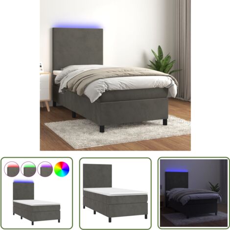 The Living Store Boxspringbett mit Matratze & LED Dunkelgrau 90x200 cm Samt - Boxspringbett - Doppelbett - Samtbett - Luxusbett - Schlafsofa