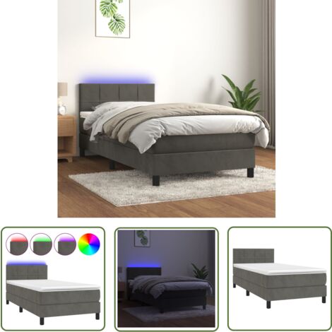 The Living Store Boxspringbett mit Matratze & LED Dunkelgrau 90x200 cm Samt - Boxspringbett - Doppelbett - Samtbett - Luxusbett - Schlafzimmermöbel