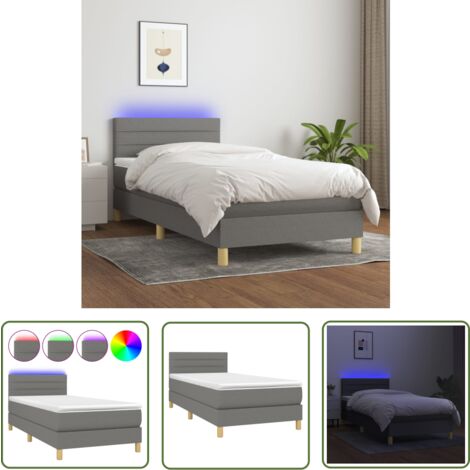 The Living Store Boxspringbett mit Matratze & LED Dunkelgrau 90x200 cm Stoff - Boxspringbett - Doppelbett - Schlafraumgestaltung - Bettenausstattung - Lattenrost