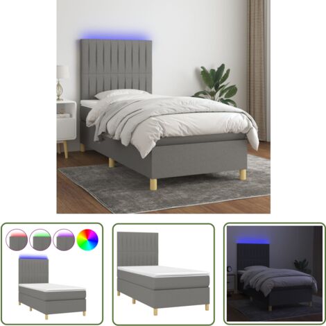 The Living Store Boxspringbett mit Matratze & LED Dunkelgrau 90x200 cm Stoff - Boxspringbett - Doppelbett - Schlafsofa - Lattenrost - Bettrahmen