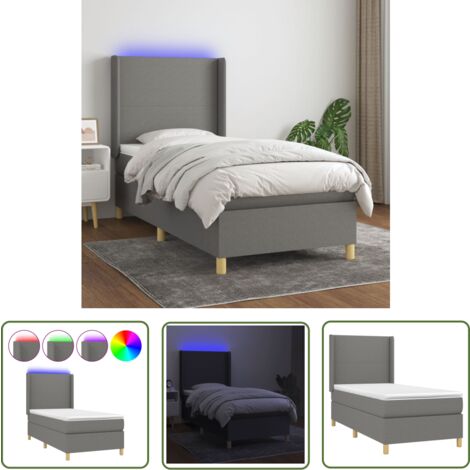 The Living Store Boxspringbett mit Matratze & LED Dunkelgrau 90x200 cm Stoff - Boxspringbett - Doppelbett - Schlafsofa - Lattenrost - Bettrahmen