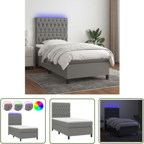 The Living Store Boxspringbett mit Matratze & LED Dunkelgrau 90x200 cm Stoff - Boxspringbett - Doppelbett - Schlafsofa - Lattenrost - Bettsystem