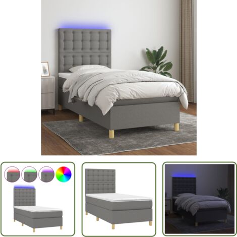 The Living Store Boxspringbett mit Matratze & LED Dunkelgrau 90x200 cm Stoff - Boxspringbett - Doppelbett - Schlafsystem - Lattenrost - Bettrahmen