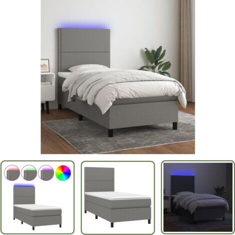 The Living Store Boxspringbett mit Matratze & LED Dunkelgrau 90x200 cm Stoff - Boxspringbett - Doppelbett - Schlafsystem - Lattenrost - Bettsofa
