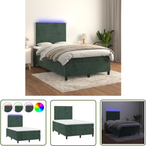 The Living Store Boxspringbett mit Matratze & LED Dunkelgrün 120x200 cm Samt - Boxspringbett - Doppelbett - Samtbett - Luxusbett - Schlafsofa