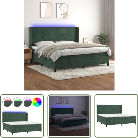 The Living Store Boxspringbett mit Matratze & LED Dunkelgrün 200x200 cm Samt - Boxspringbett - Doppelbett - Samtbett - Luxusbett - Bettrahmen