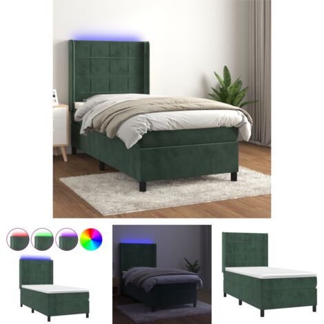 The Living Store Boxspringbett mit Matratze & LED Dunkelgrün 80x200 cm Samt -  Betten & Bettgestelle