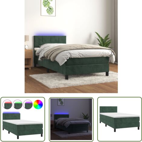 The Living Store Boxspringbett mit Matratze & LED Dunkelgrün 80x200 cm Samt - Boxspringbett - Samtbett - Doppelbett - LED-Betten - Schlafsofa