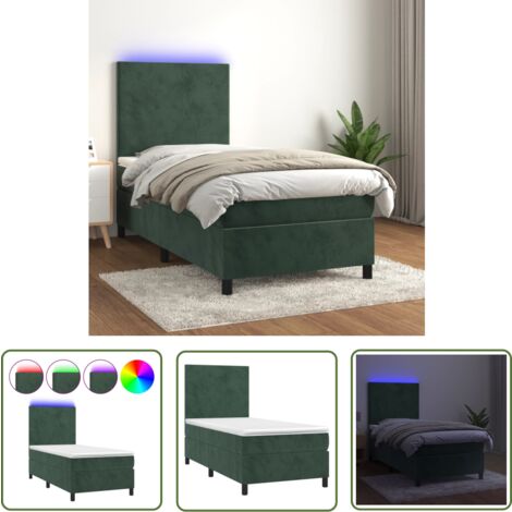 The Living Store Boxspringbett mit Matratze & LED Dunkelgrün 90x200 cm Samt - Boxspringbett - Doppelbett - Samtbett - Luxusbett - Schlafsofa