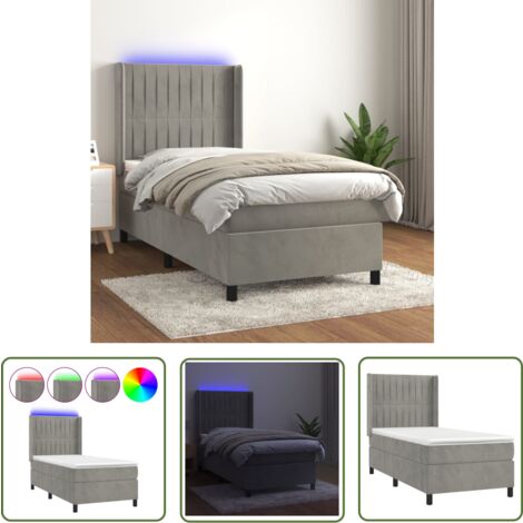 The Living Store Boxspringbett mit Matratze & LED Hellgrau 100x200 cm Samt - Boxspringbett - Doppelbett - Samtbett - Luxusbett - Bettenrahmen