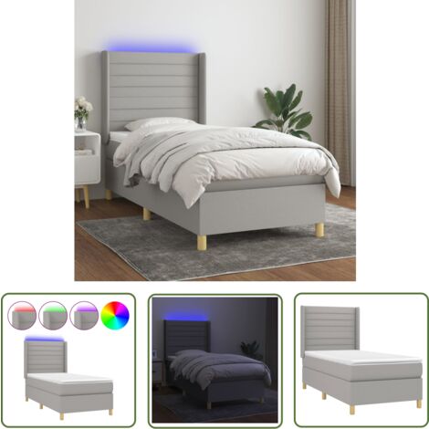 The Living Store Boxspringbett mit Matratze & LED Hellgrau 100x200 cm Stoff - Boxspringbett - Doppelbett - Schlafsofa - Bettenrahmen - Lattenrost