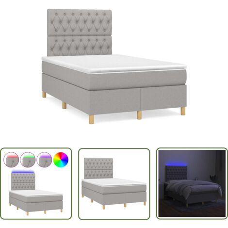 The Living Store Boxspringbett mit Matratze & LED Hellgrau 120x190 cm Stoff - Boxspringbett - Doppelbett - Schlafsystem - Bettenrahmen - Lattenrost