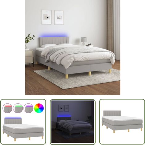 The Living Store Boxspringbett mit Matratze & LED Hellgrau 120x200 cm Stoff - Boxspringbett - Betten - Schlafräume - Doppelbett - Einzelbett