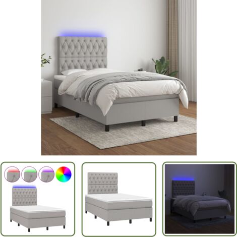The Living Store Boxspringbett mit Matratze & LED Hellgrau 120x200 cm Stoff - Boxspringbett - Betten - Schlafräume - Doppelbett - Einzelbett