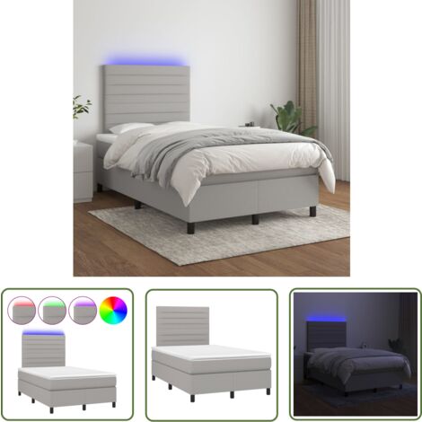 The Living Store Boxspringbett mit Matratze & LED Hellgrau 120x200 cm Stoff - Boxspringbett - Doppelbett - Schlafsystem - Lattenrost - Bettrahmen