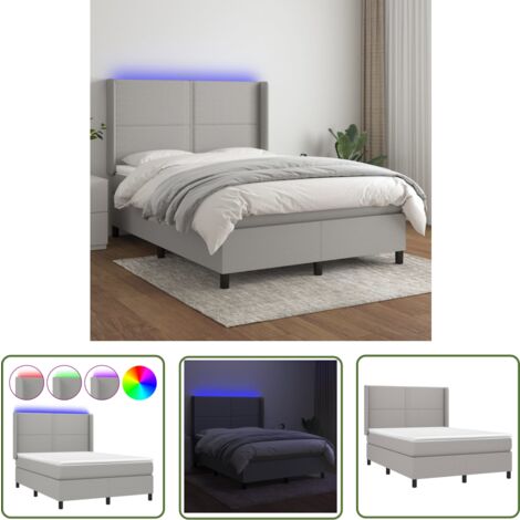 The Living Store Boxspringbett mit Matratze & LED Hellgrau 140x190 cm Stoff - Boxspringbett - Betten - Schlafräume - Doppelbett - Einzelbett