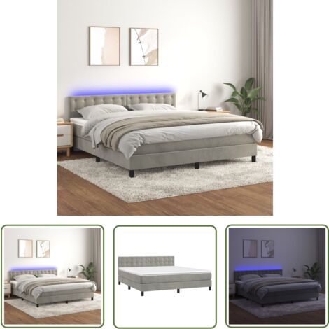 The Living Store Boxspringbett mit Matratze & LED Hellgrau 160x200 cm Samt - Boxspringbett - Doppelbett - Samtbett - Luxusbett - Schlafsofa