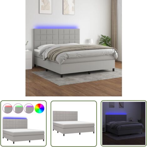 The Living Store Boxspringbett mit Matratze & LED Hellgrau 160x200 cm Stoff - Boxspringbett - Doppelbett - Bettenrahmen - Lattenrost - Matratze