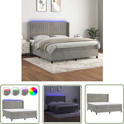 The Living Store Boxspringbett mit Matratze & LED Hellgrau 180x200 cm Samt - Boxspringbett - Samtbett - Doppelbett - Luxusbett - Schlafsofa