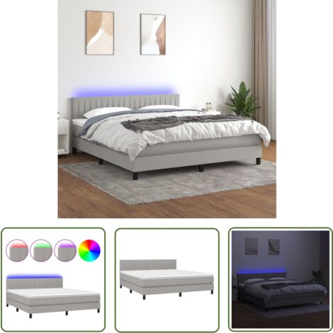 The Living Store Boxspringbett mit Matratze & LED Hellgrau 180x200 cm Stoff - Boxspringbett - Doppelbett - Bettenrahmen - Lattenrost - Massivholzmöbel