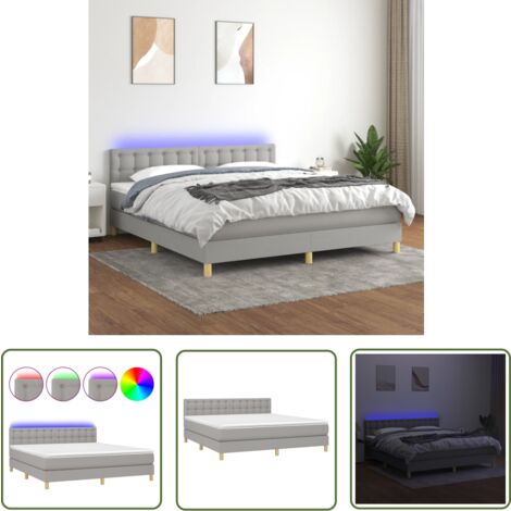 The Living Store Boxspringbett mit Matratze & LED Hellgrau 180x200 cm Stoff - Boxspringbett - Doppelbett - Bettenrahmen - Schlafsystem - Lattenrost