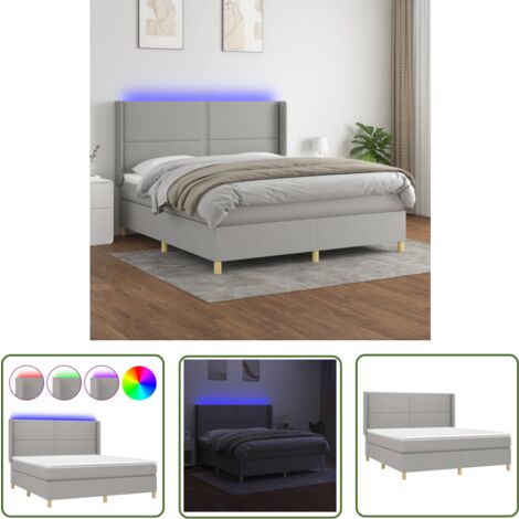 The Living Store Boxspringbett mit Matratze & LED Hellgrau 180x200 cm Stoff - Boxspringbett - Doppelbett - Lattenrost - Bettsofa - Schlafsystem