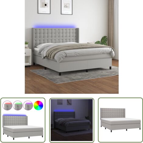 The Living Store Boxspringbett mit Matratze & LED Hellgrau 180x200 cm Stoff - Boxspringbett - Doppelbett - Schlafsofa - Bettenrahmen - Lattenrost