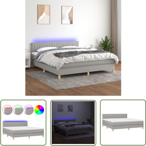 The Living Store Boxspringbett mit Matratze & LED Hellgrau 180x200 cm Stoff - Boxspringbett - Doppelbett - Schlafsofa - Lattenrost - Bettsystem