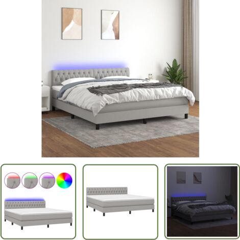 The Living Store Boxspringbett mit Matratze & LED Hellgrau 180x200 cm Stoff - Boxspringbett - Doppelbett - Schlafsystem - Bettauflage - Lattenrost