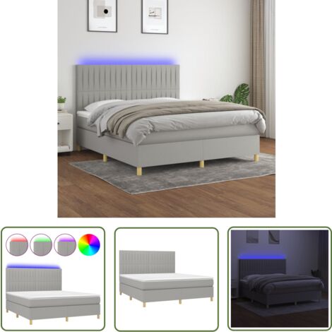 The Living Store Boxspringbett mit Matratze & LED Hellgrau 180x200 cm Stoff - Boxspringbett - Doppelbett - Schlafsystem - Lattenrost - Bettrahmen