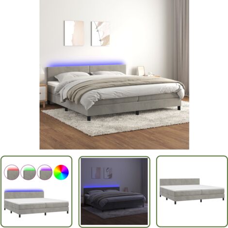 The Living Store Boxspringbett mit Matratze & LED Hellgrau 200x200 cm Samt - Boxspringbett - Samtbett - Doppelbett - Luxusbett - Schlafsofa