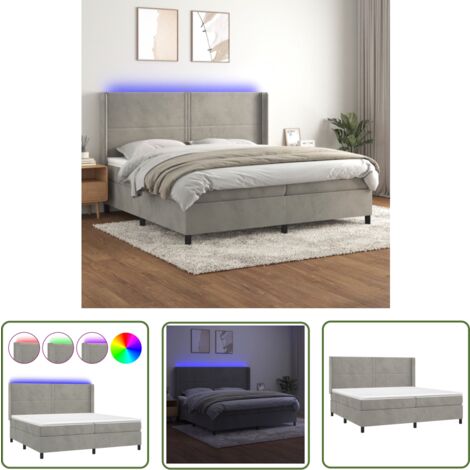 The Living Store Boxspringbett mit Matratze & LED Hellgrau 200x200 cm Samt - Boxspringbett - Samtbett - Doppelbett - Luxusbett - Schlafsystem