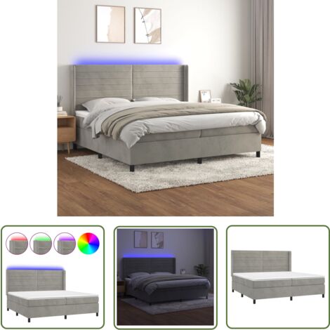 The Living Store Boxspringbett mit Matratze & LED Hellgrau 200x200 cm Samt - Boxspringbett - Samtbett - Doppelbett - Luxusbett - Schlafsystem
