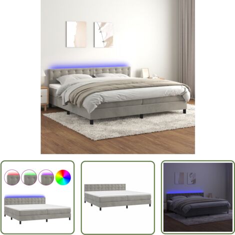 The Living Store Boxspringbett mit Matratze & LED Hellgrau 200x200 cm Samt - Boxspringbett - Samtbett - Luxusbett - Doppelbett - Hochwertiges Bett