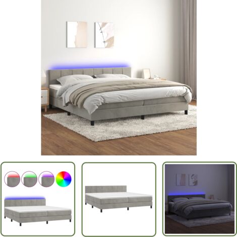 The Living Store Boxspringbett mit Matratze & LED Hellgrau 200x200 cm Samt - Boxspringbett - Samtbett - Luxusbett - Doppelbett - Schlafsystem